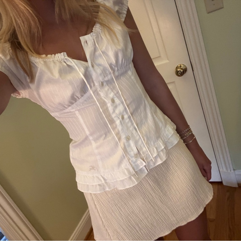 Burberry White Blouse with Ruffle Details